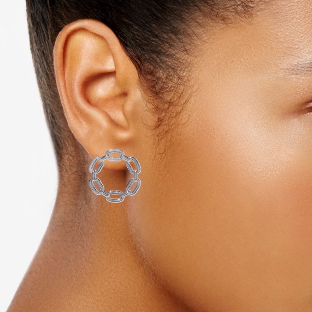 ON 34th Silver Chain Link Front-
Facing Hoop Earrings. 0.88 inch
diameter. NWT - Picture 3 of 5